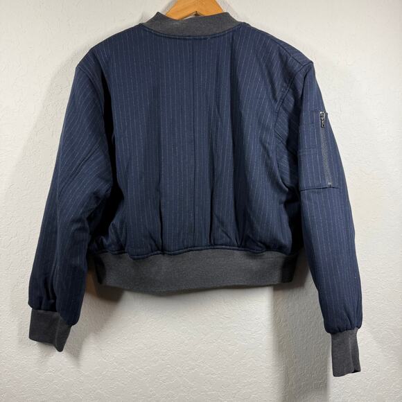 Women's Kenneth Cole Navy Pinstripe Bomber Baseball Jacket Size L NEW - Picture 6 of 7